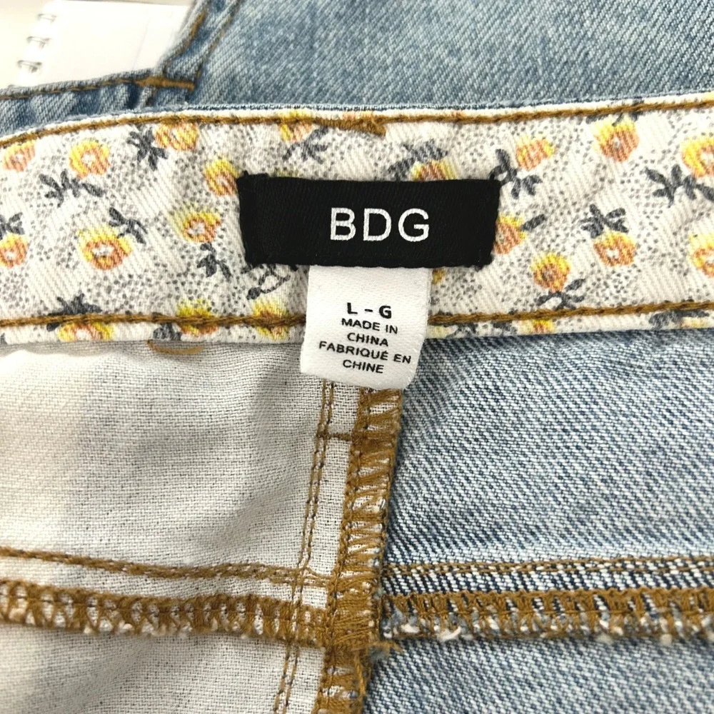 BDG Denim Mini Skirt Asymmetrical Patchwork Striped Floral‎ Size Large